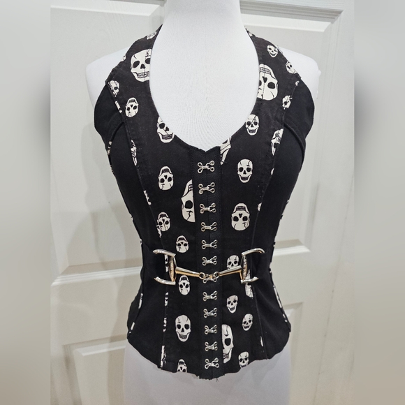 Royal Bones Tops - ~SOLD~ Hot Topic Vintage Rare Tripp Royal Bones Black White Skull Corset Top